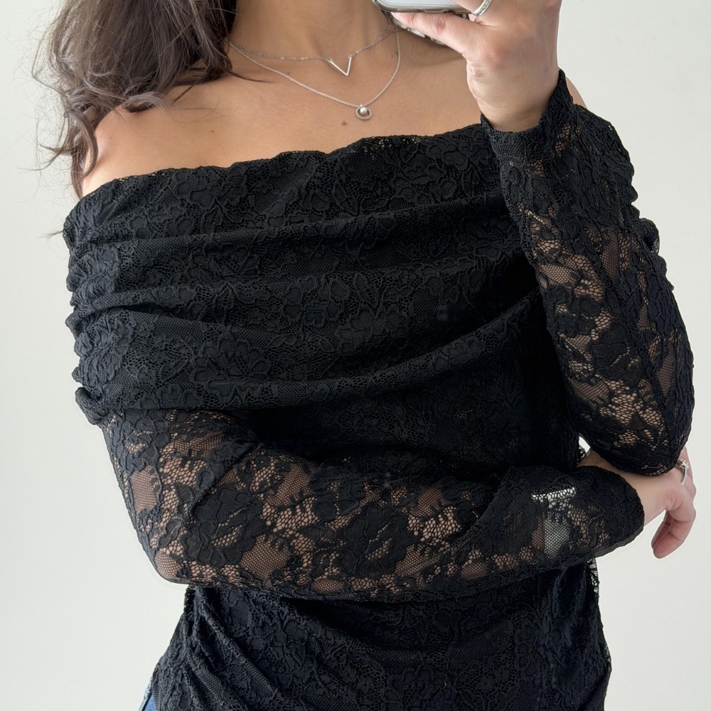 Kimberly Taylor Top Womens Medium Black Lace Off Shoulder Long Sleeve Whimsygoth